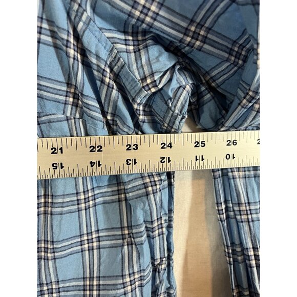 St John’s Bay Women’s 1X Blue Plaid Long Sleeve Button Up Cotton Blouse - Picture 6 of 8